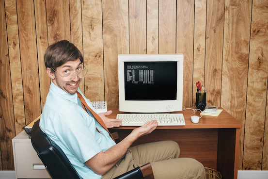 Data recovery: picture of a nerd on an old computer